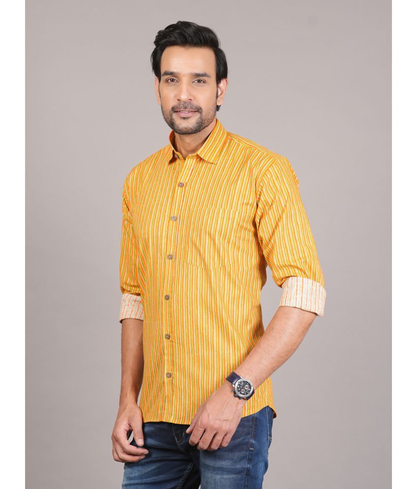     			HIGHLIGHT FASHION EXPORT 100% Cotton Regular Fit Striped Full Sleeves Men's Casual Shirt - Mustard ( Pack of 1 )