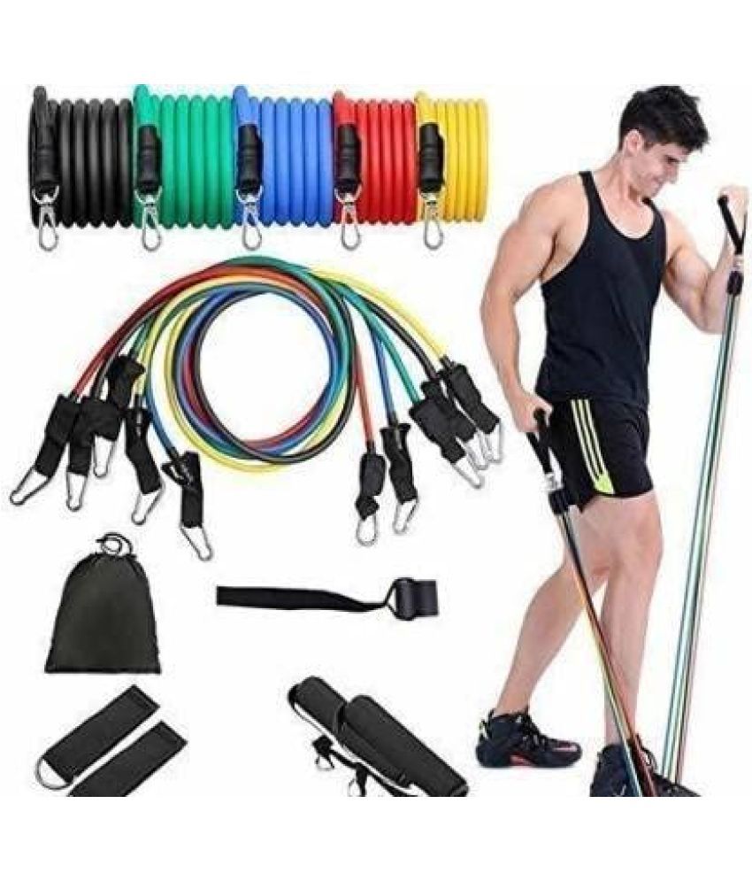     			Home Gym Resistance Bands   11 PCS Set for Workout - Exercise - Stretching - Toning Tube Kit with Foam Handles, Door Anchor & Ankle Strap for Men & Women, Pack of 1