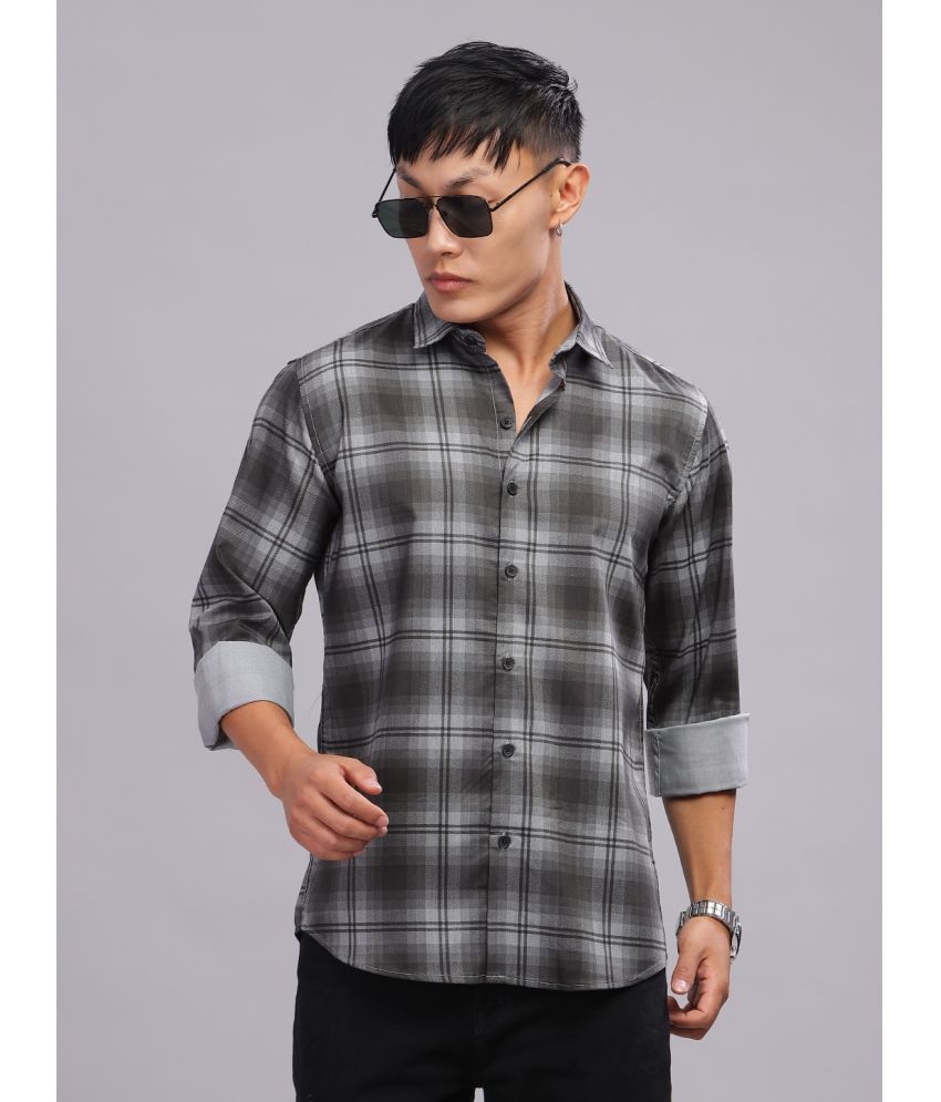     			Paul Street Polyester Slim Fit Checks Full Sleeves Men's Casual Shirt - Grey ( Pack of 1 )