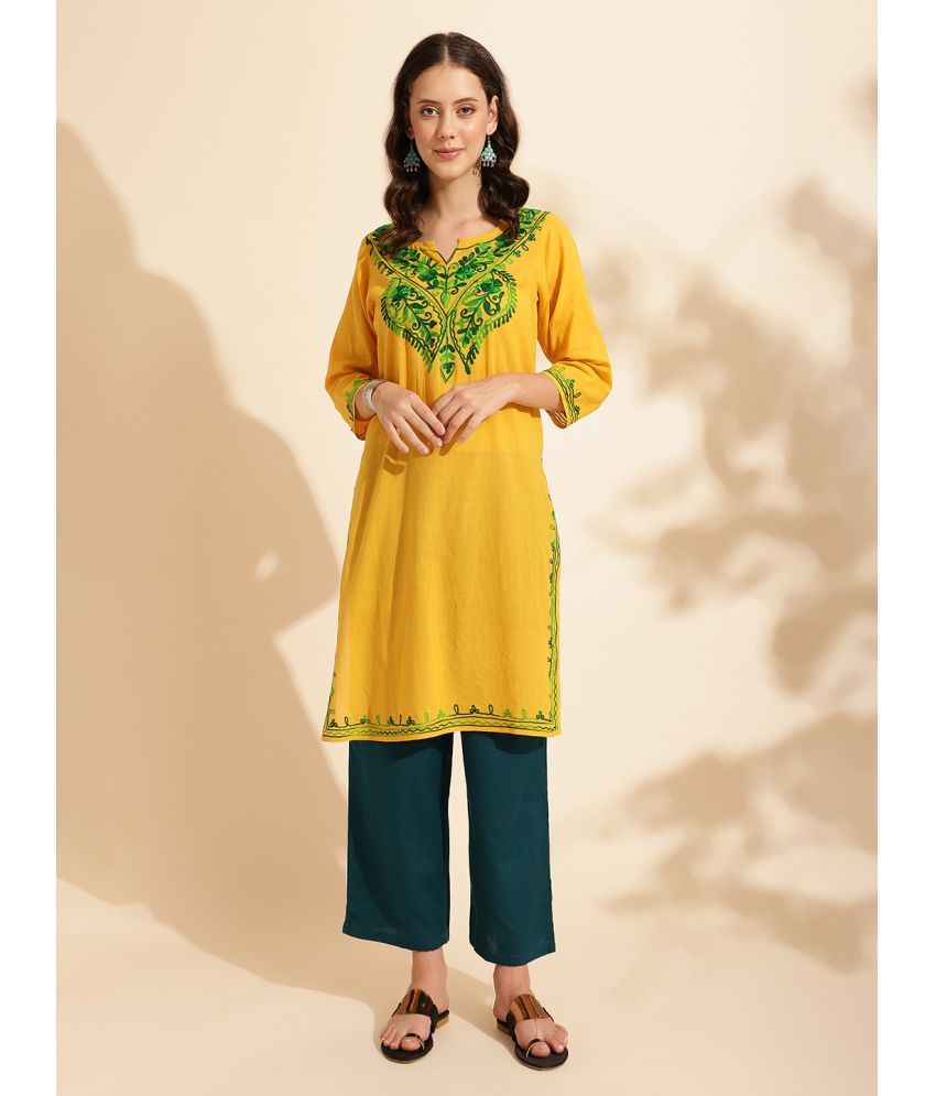     			Queenley Cotton Embroidered A-line Women's Kurti - Green ( Pack of 1 )