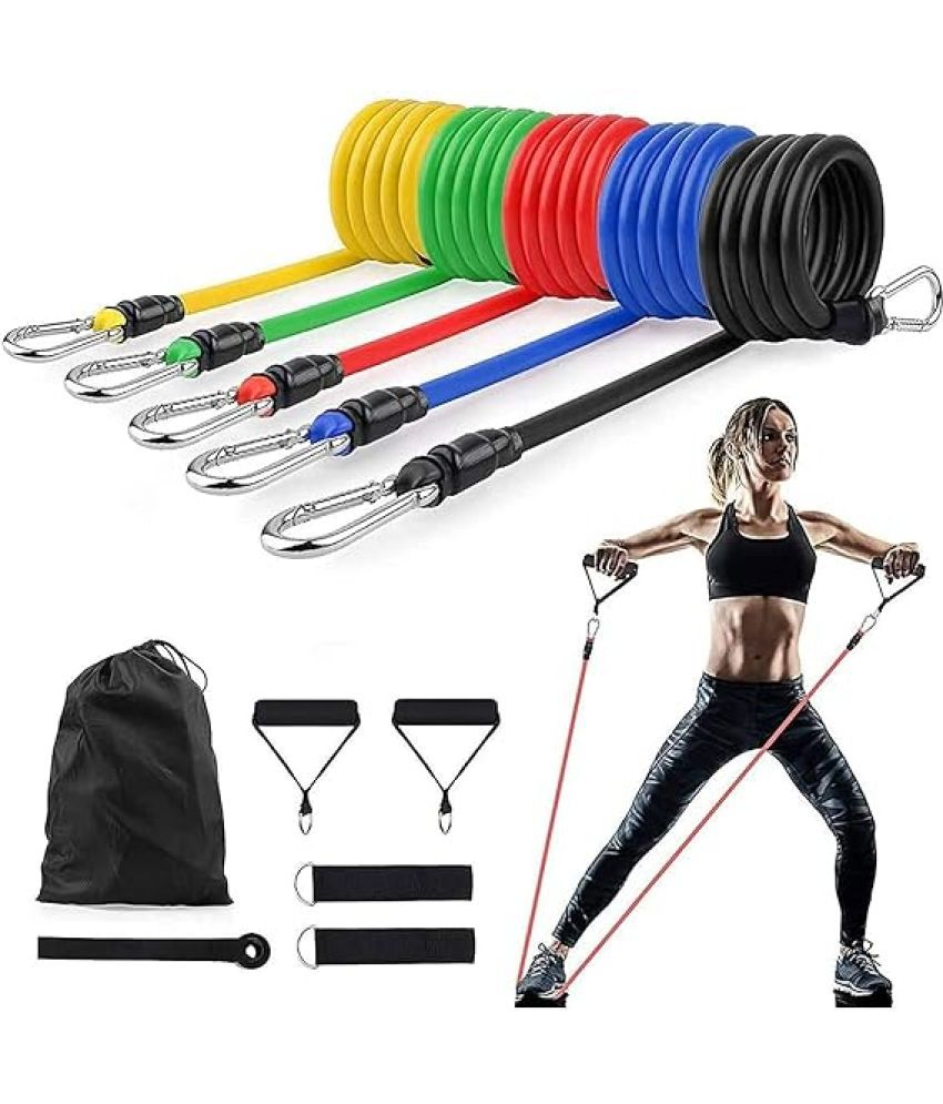     			Resistance Exercise Toning Tube Bands Set 11 Pcs- Home,Gym,Stretching-Men-Women Resistance Tube, Pack of 1