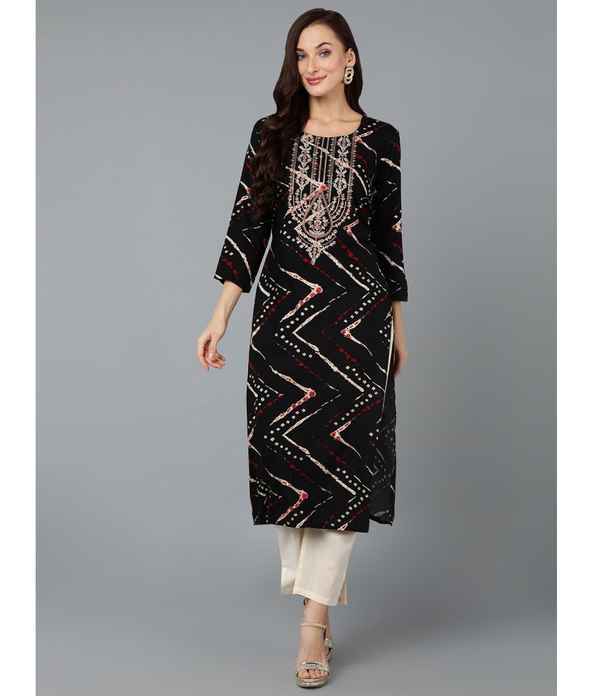     			Vaamsi Cotton Blend Embroidered Straight Women's Kurti - Black ( Pack of 1 )