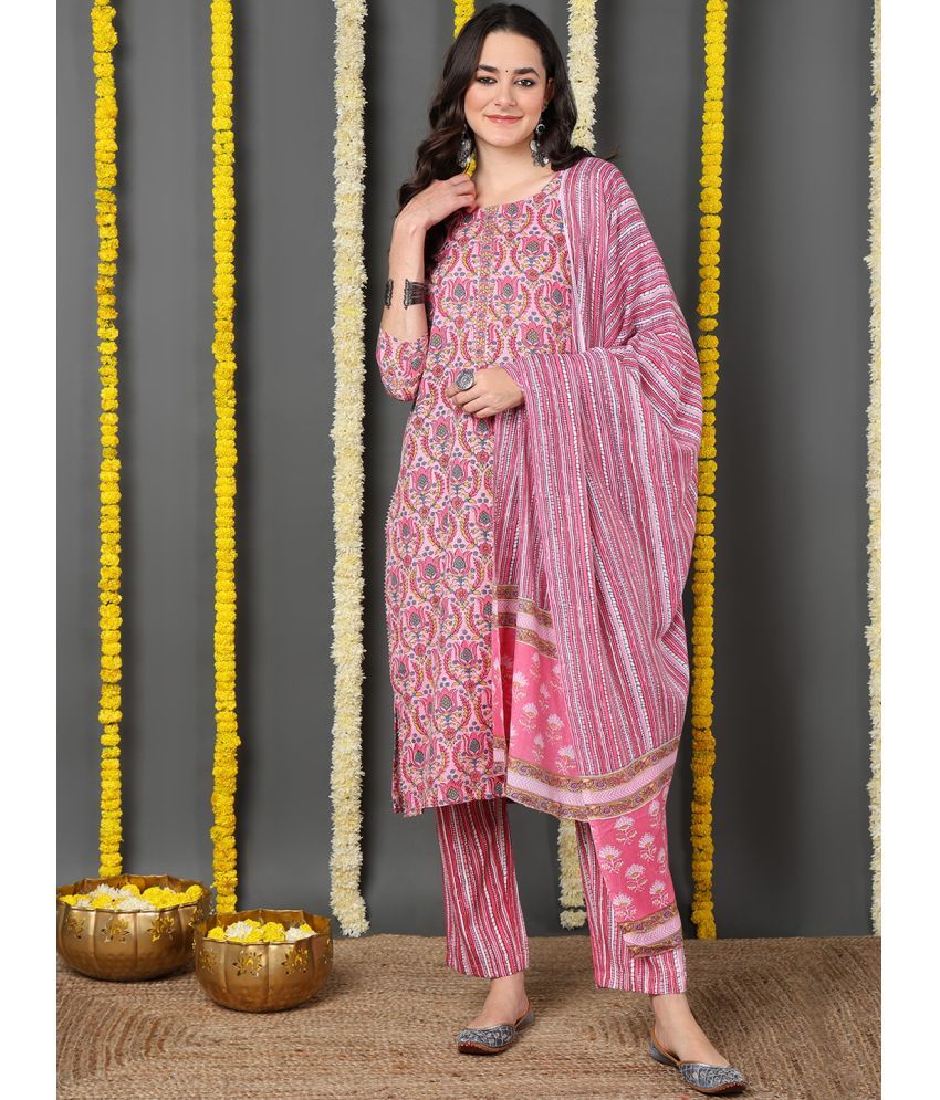     			Vaamsi Rayon Printed Kurti With Pants Women's Stitched Salwar Suit - Pink ( Pack of 1 )