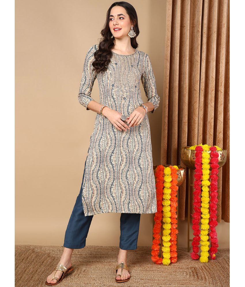     			Vaamsi Cotton Blend Printed Straight Women's Kurti - Beige ( Pack of 1 )