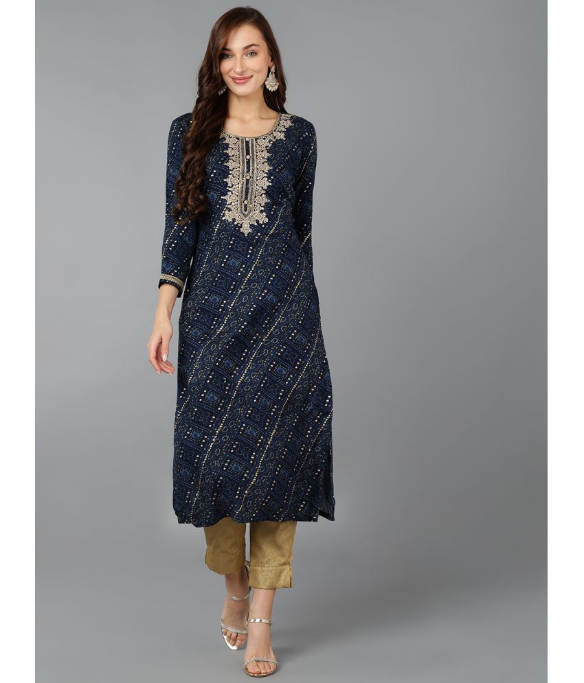     			Vaamsi Cotton Blend Printed Straight Women's Kurti - Navy Blue ( Pack of 1 )