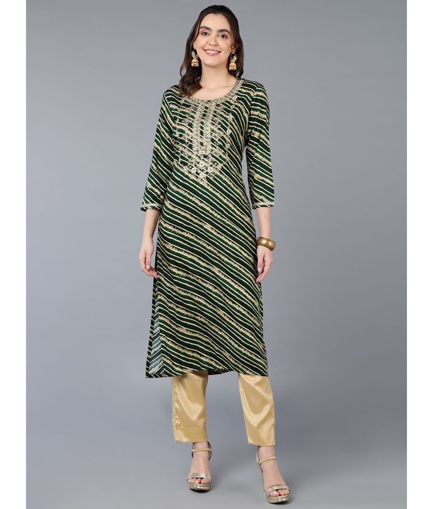     			Vaamsi Cotton Blend Printed Straight Women's Kurti - Green ( Pack of 1 )