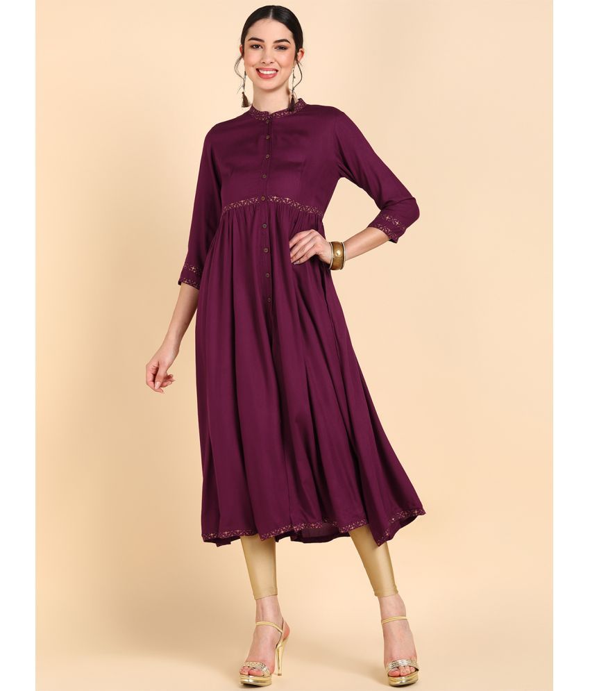     			Vaamsi Cotton Blend Solid Tiered Flared Women's Kurti - Burgundy ( Pack of 1 )