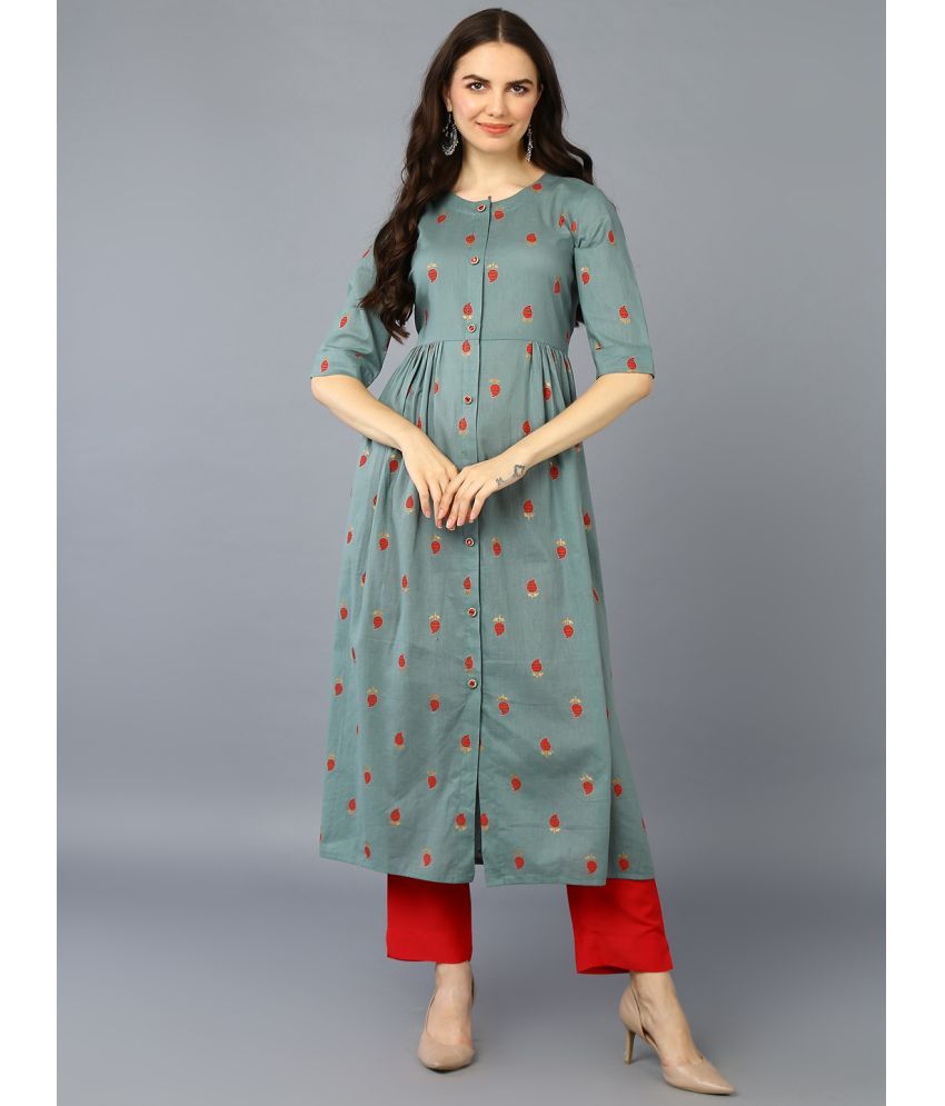     			Vaamsi Cotton Printed Front Slit Women's Kurti - Sea Green ( Pack of 1 )