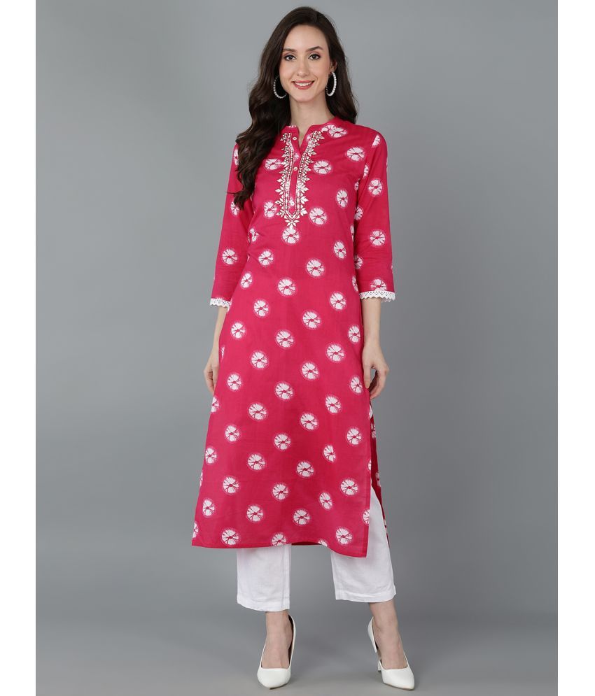     			Vaamsi Cotton Printed Straight Women's Kurti - Pink ( Pack of 1 )