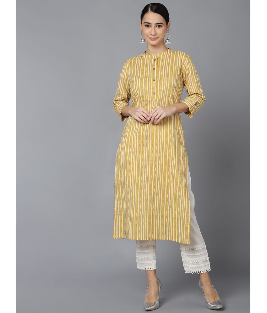     			Vaamsi Cotton Striped Straight Women's Kurti - Mustard ( Pack of 1 )