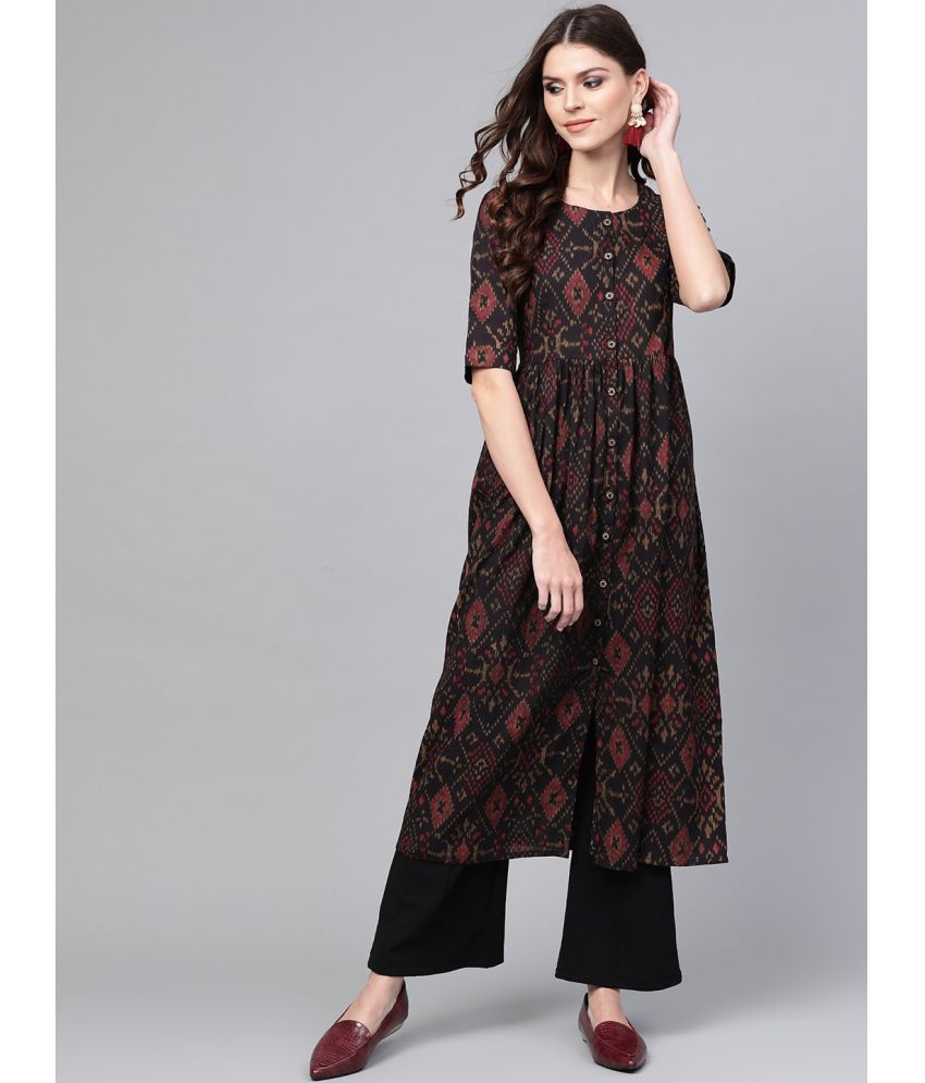     			Vaamsi Rayon Printed A-line Women's Kurti - Black ( Pack of 1 )