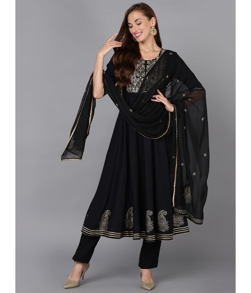     			Vaamsi Silk Blend Embroidered Kurti With Pants Women's Stitched Salwar Suit - Black ( Pack of 1 )