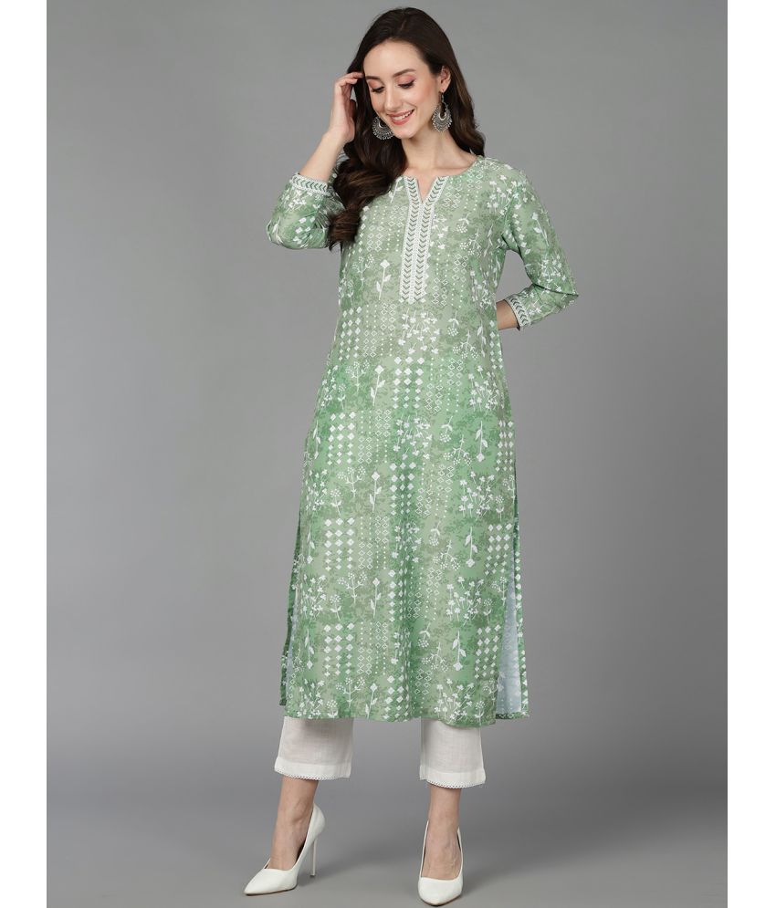     			Vaamsi Silk Blend Printed Straight Women's Kurti - Green ( Pack of 1 )