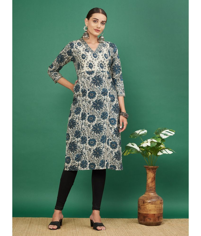     			Vbuyz Cotton Printed Straight Women's Kurti - Blue ( Pack of 1 )