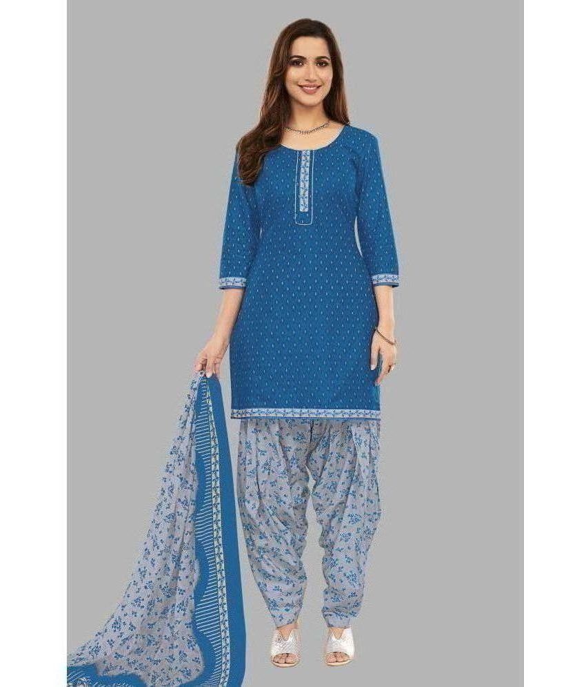     			shree jeenmata collection Unstitched Cotton Printed Dress Material - Blue ( Pack of 1 )