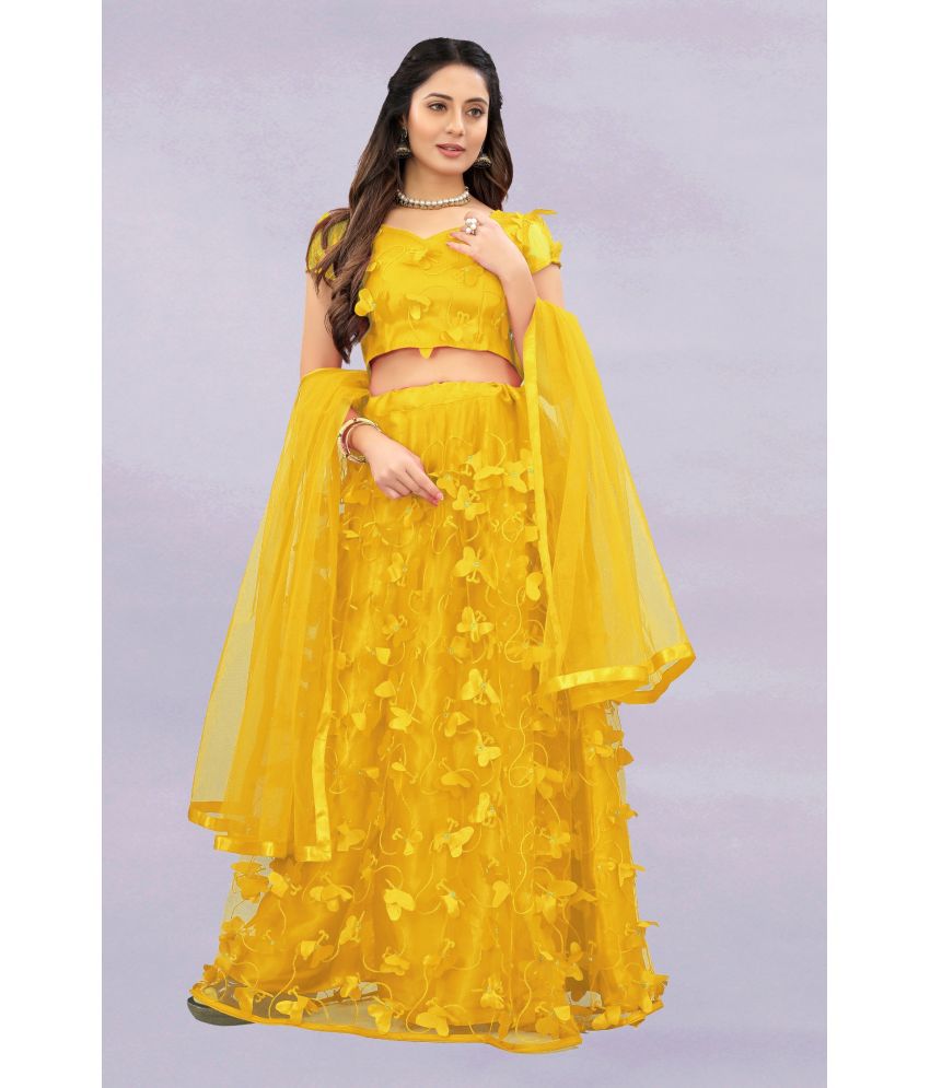     			A TO Z CART Yellow Silk Unstitched Unstitched Lehenga Single
