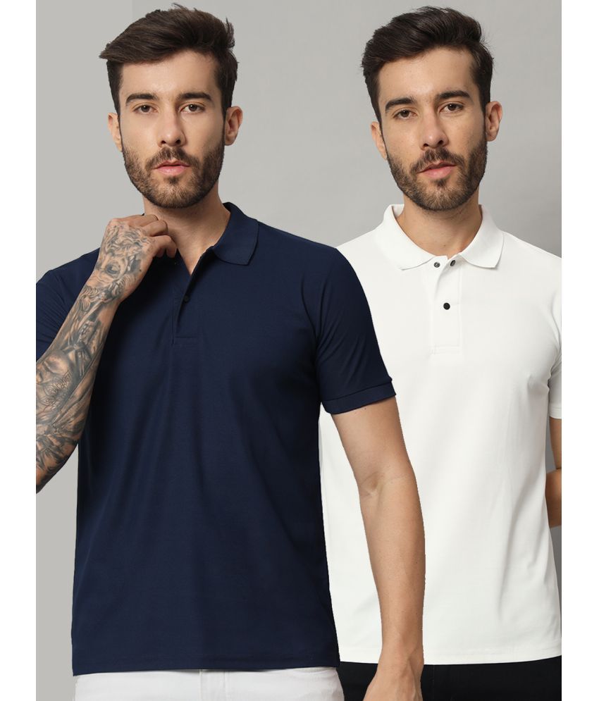    			AAUSTRIA Cotton Blend Regular Fit Solid Half Sleeves Men's Polo T Shirt - Navy Blue ( Pack of 2 )