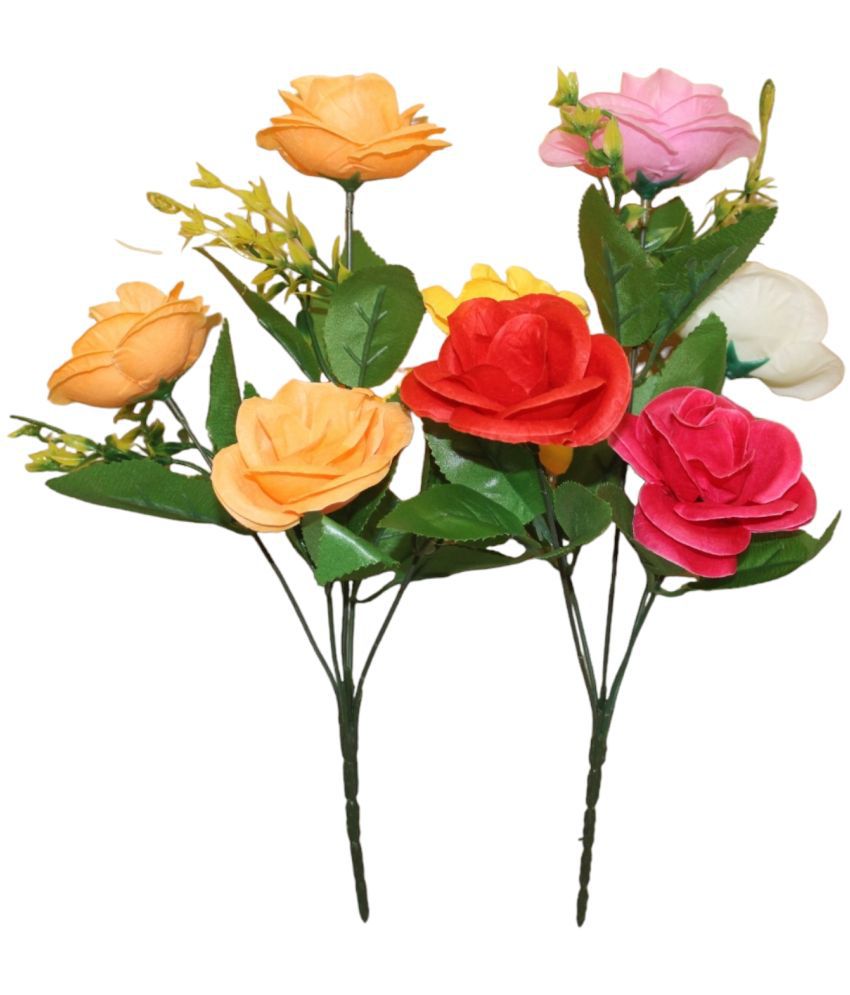     			Hidooa - Multicolor Rose Artificial Flowers Bunch ( Pack of 2 )