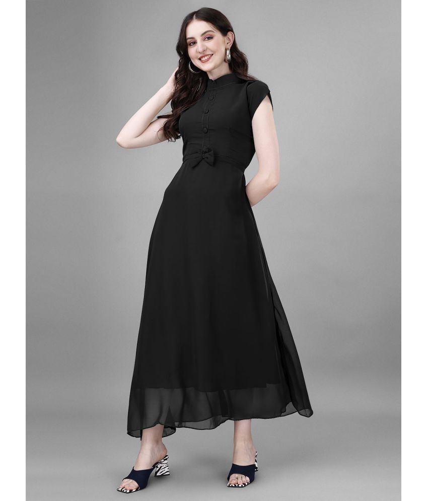     			RAIYANI FASHION Georgette Solid Full Length Women's Fit & Flare Dress - Black ( Pack of 1 )
