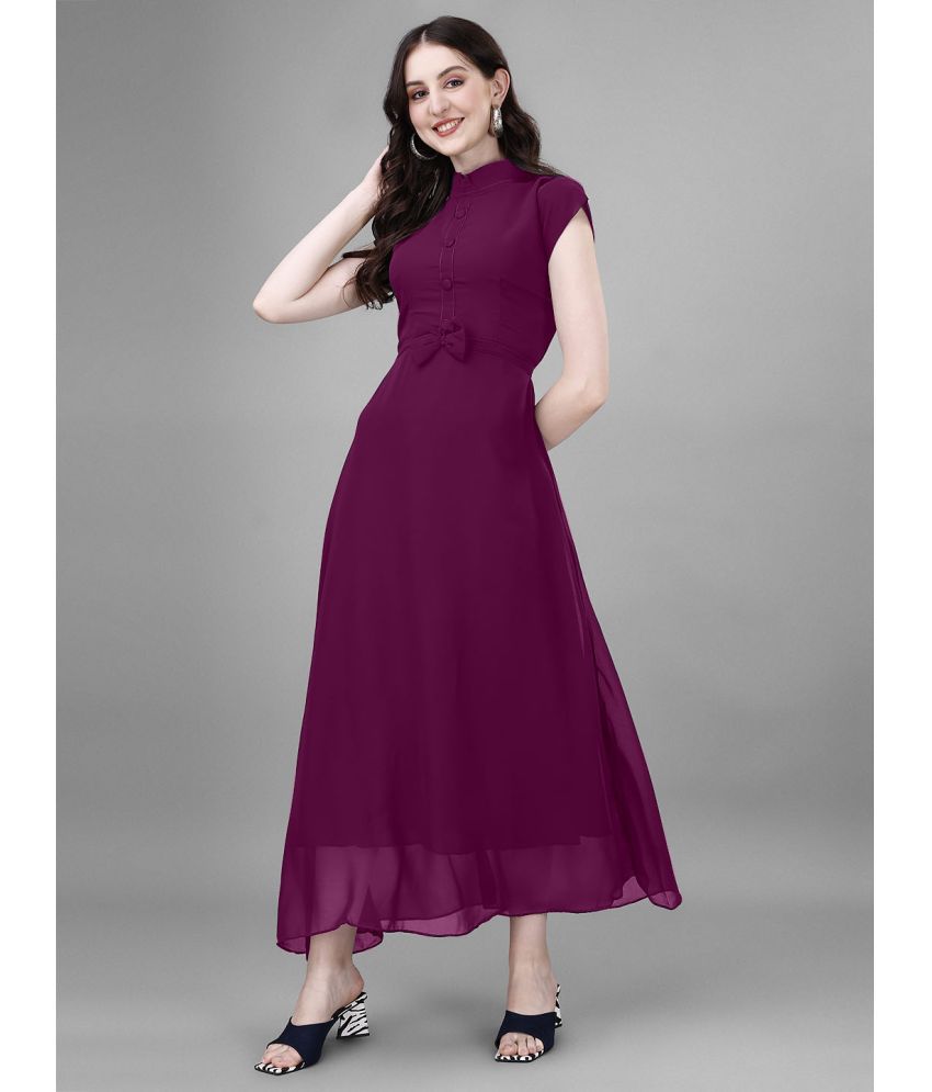     			RAIYANI FASHION Georgette Solid Full Length Women's Fit & Flare Dress - Purple ( Pack of 1 )