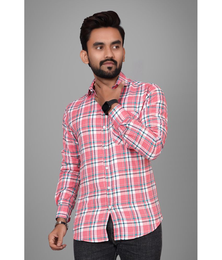     			SUR-T Cotton Blend Regular Fit Checks Full Sleeves Men's Casual Shirt - Pink ( Pack of 1 )