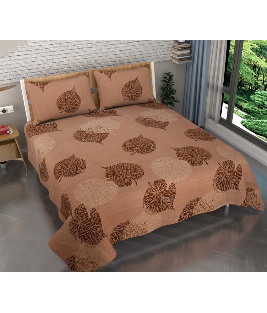     			VORDVIGO Glace Cotton Nature 1 Double Bedsheet with 2 Pillow Covers - Brown