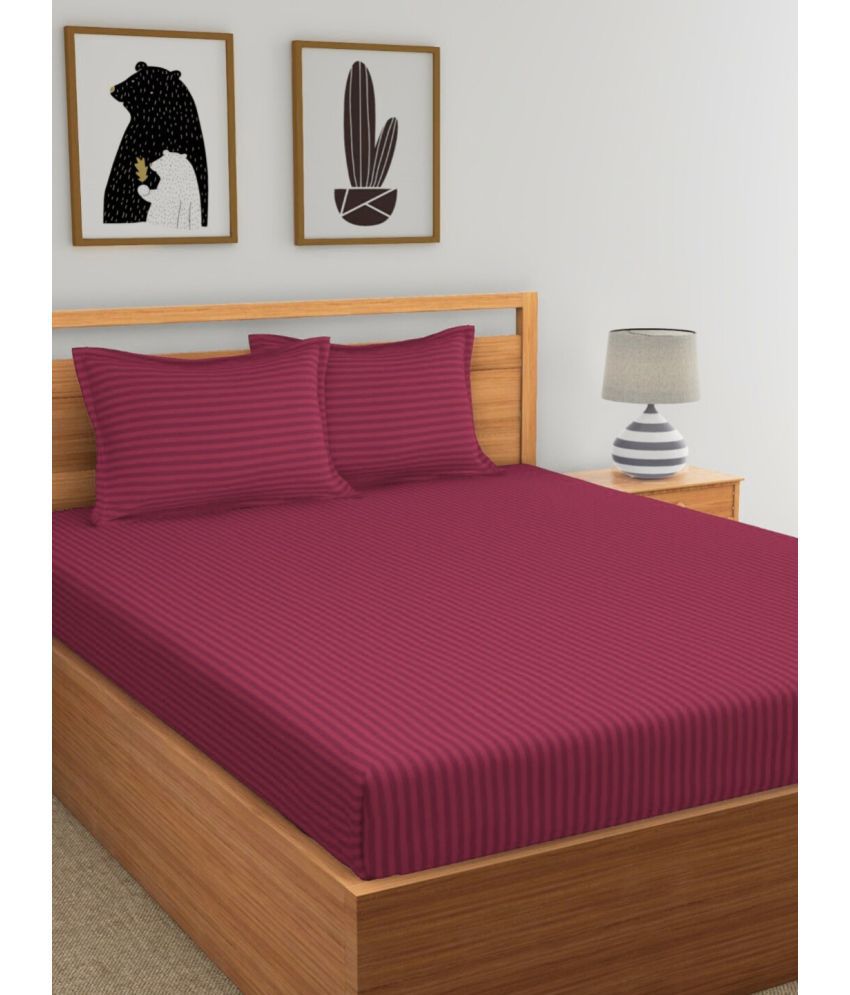     			VORDVIGO Satin Vertical Striped 1 Double Bedsheet with 2 Pillow Covers - Wine