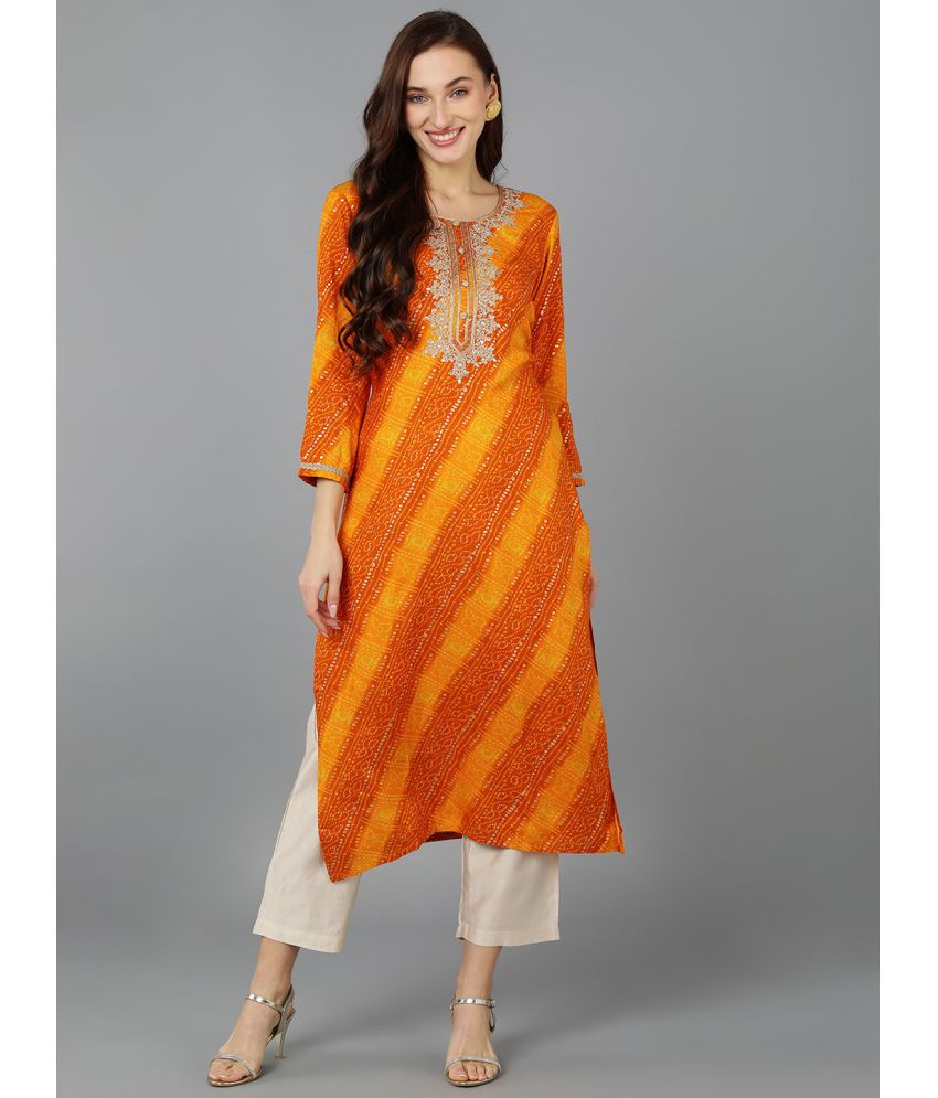     			Vaamsi Cotton Blend Embroidered Straight Women's Kurti - Orange ( Pack of 1 )