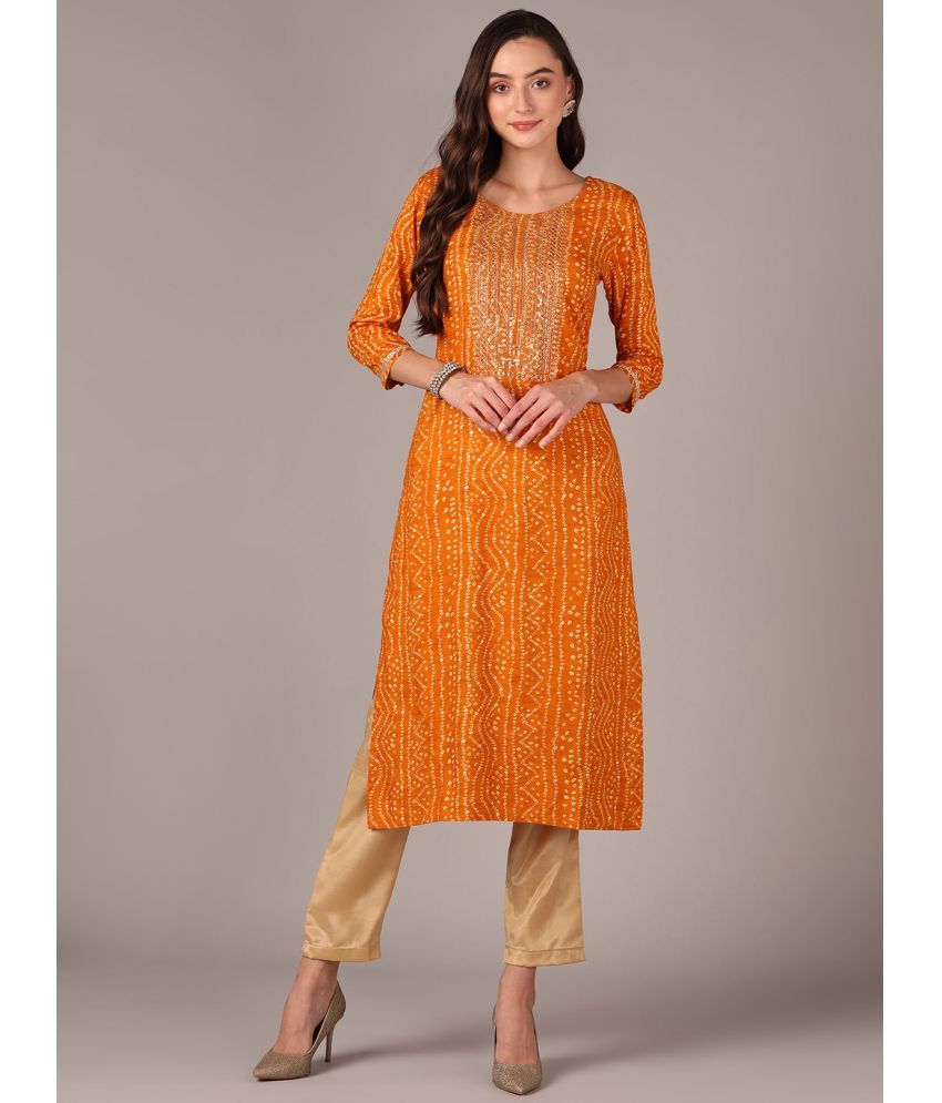     			Vaamsi Cotton Blend Embroidered Straight Women's Kurti - Yellow ( Pack of 1 )