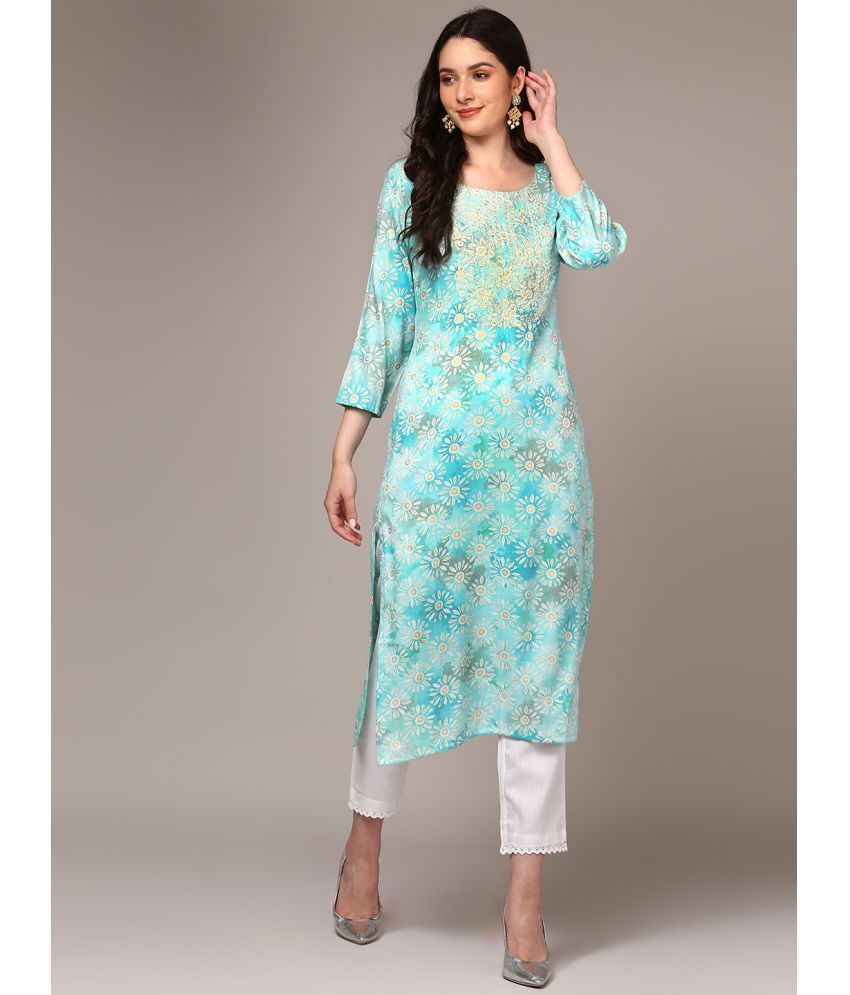     			Vaamsi Cotton Blend Embroidered Straight Women's Kurti - Blue ( Pack of 1 )