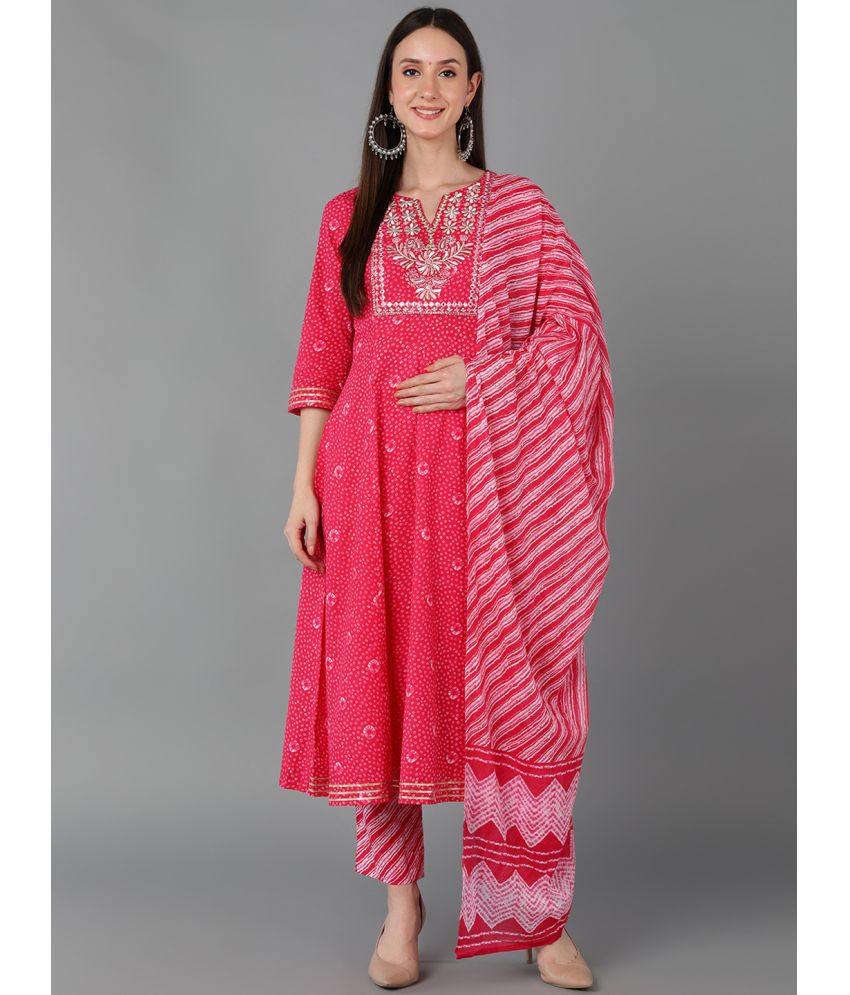     			Vaamsi Cotton Embroidered Kurti With Pants Women's Stitched Salwar Suit - Pink ( Pack of 1 )