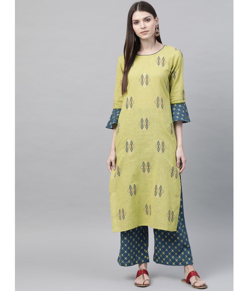     			Vaamsi Cotton Printed Kurti With Palazzo Women's Stitched Salwar Suit - Green ( Pack of 1 )