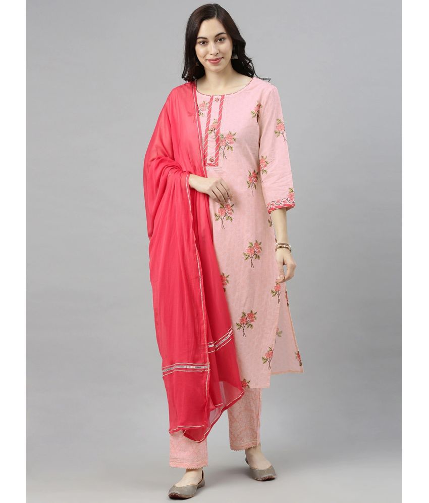     			Vaamsi Cotton Printed Kurti With Pants Women's Stitched Salwar Suit - Pink ( Pack of 1 )