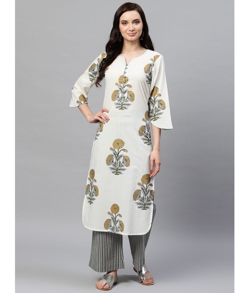     			Vaamsi Cotton Printed Kurti With Palazzo Women's Stitched Salwar Suit - White ( Pack of 1 )