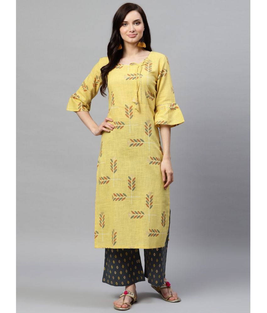     			Vaamsi Cotton Printed Kurti With Palazzo Women's Stitched Salwar Suit - Yellow ( Pack of 1 )