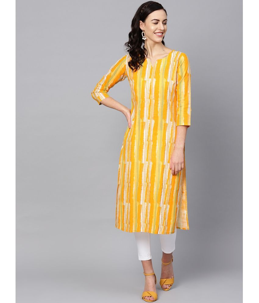     			Vaamsi Cotton Printed Straight Women's Kurti - Yellow ( Pack of 1 )