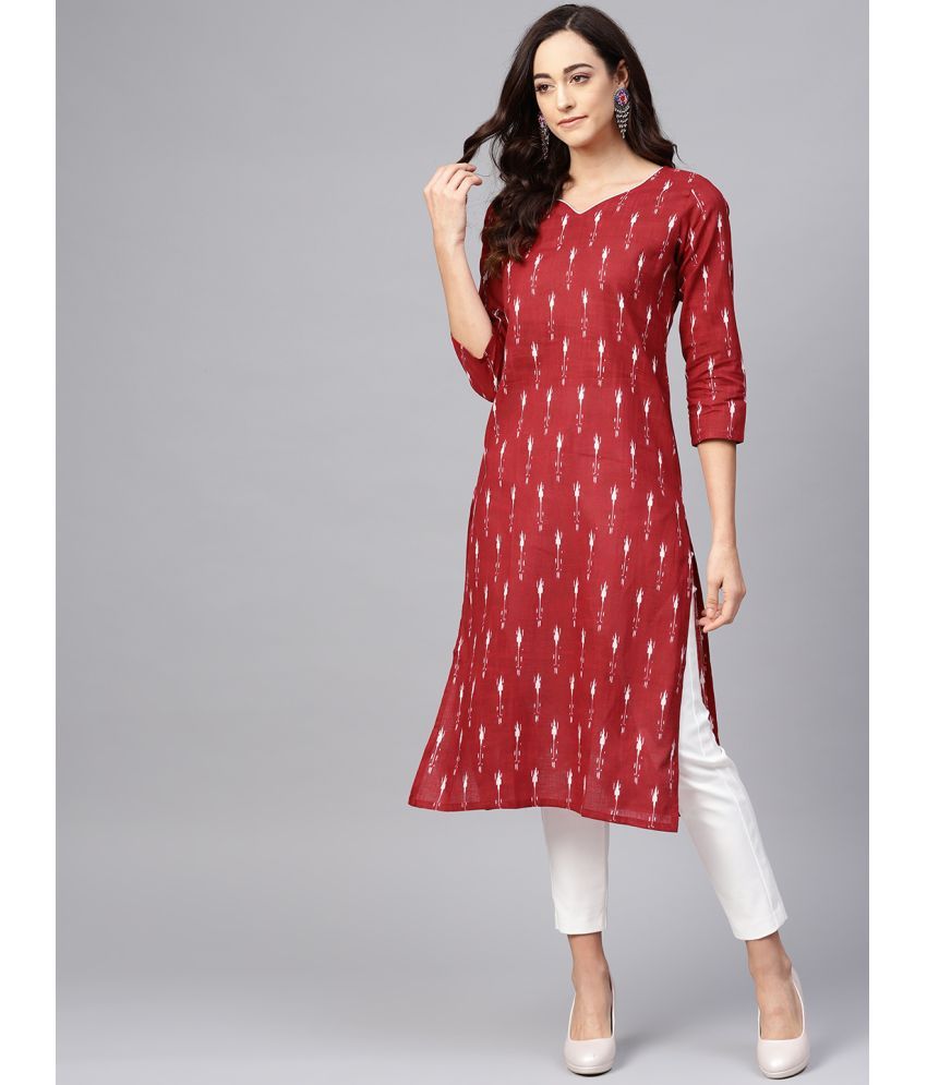     			Vaamsi Cotton Printed Straight Women's Kurti - Maroon ( Pack of 1 )