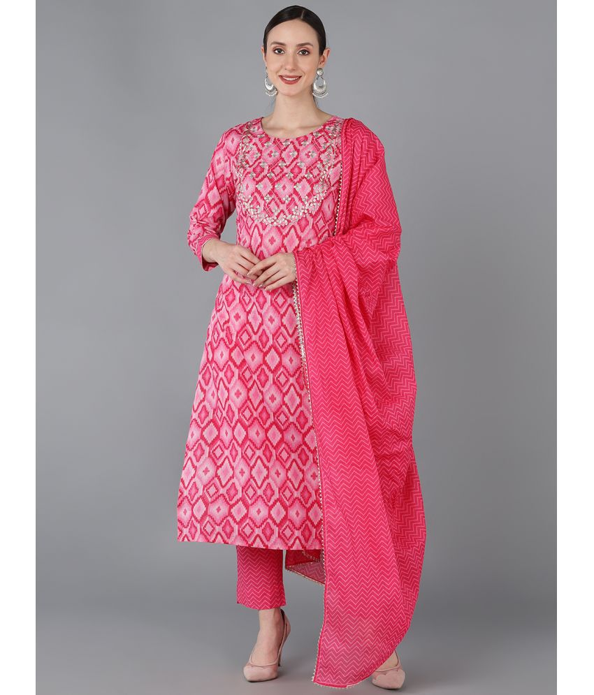     			Vaamsi Cotton Self Design Kurti With Pants Women's Stitched Salwar Suit - Pink ( Pack of 1 )