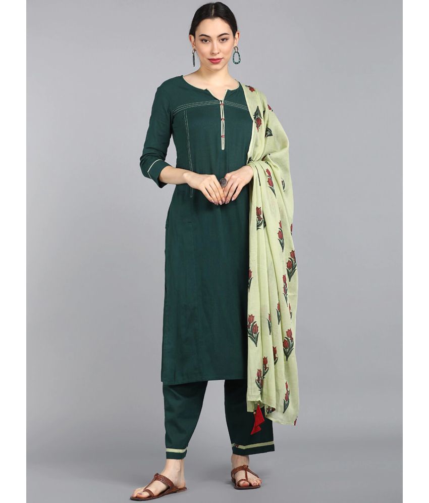     			Vaamsi Cotton Solid Kurti With Pants Women's Stitched Salwar Suit - Green ( Pack of 1 )