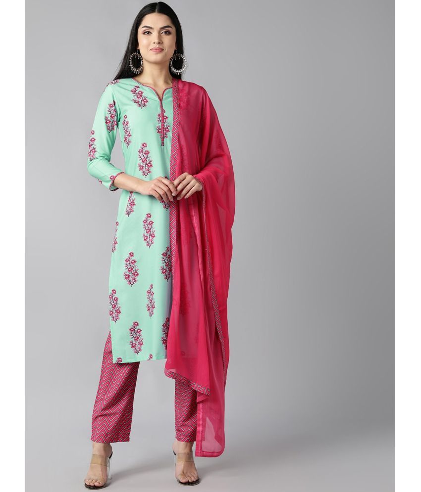     			Vaamsi Crepe Printed Kurti With Pants Women's Stitched Salwar Suit - Green ( Pack of 1 )