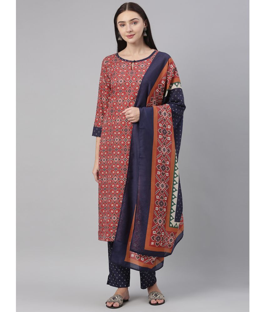     			Vaamsi Polyester Printed Kurti With Pants Women's Stitched Salwar Suit - Maroon ( Pack of 1 )