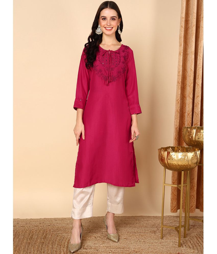     			Vaamsi Silk Blend Embroidered Straight Women's Kurti - Red ( Pack of 1 )