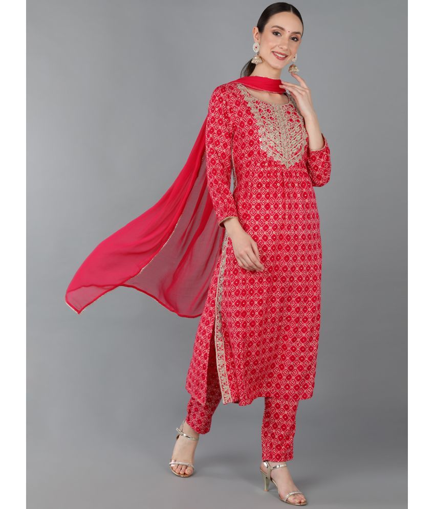     			Vaamsi Viscose Embroidered Kurti With Pants Women's Stitched Salwar Suit - Red ( Pack of 1 )