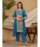 Juniper Rayon Printed Kurti With Pants Women's Stitched Salwar Suit - Blue ( Pack of 1 )