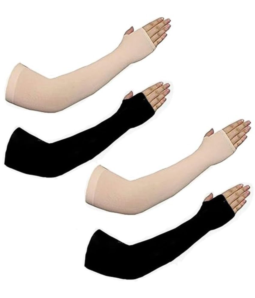     			Arm Sleeves Gloves Combo of 2 Pair for Women and Men for Biking,Cycling,Sports,UV Protection,Dust,sunburn protection.Finger Cut Arm Sleeves, Black and Beige