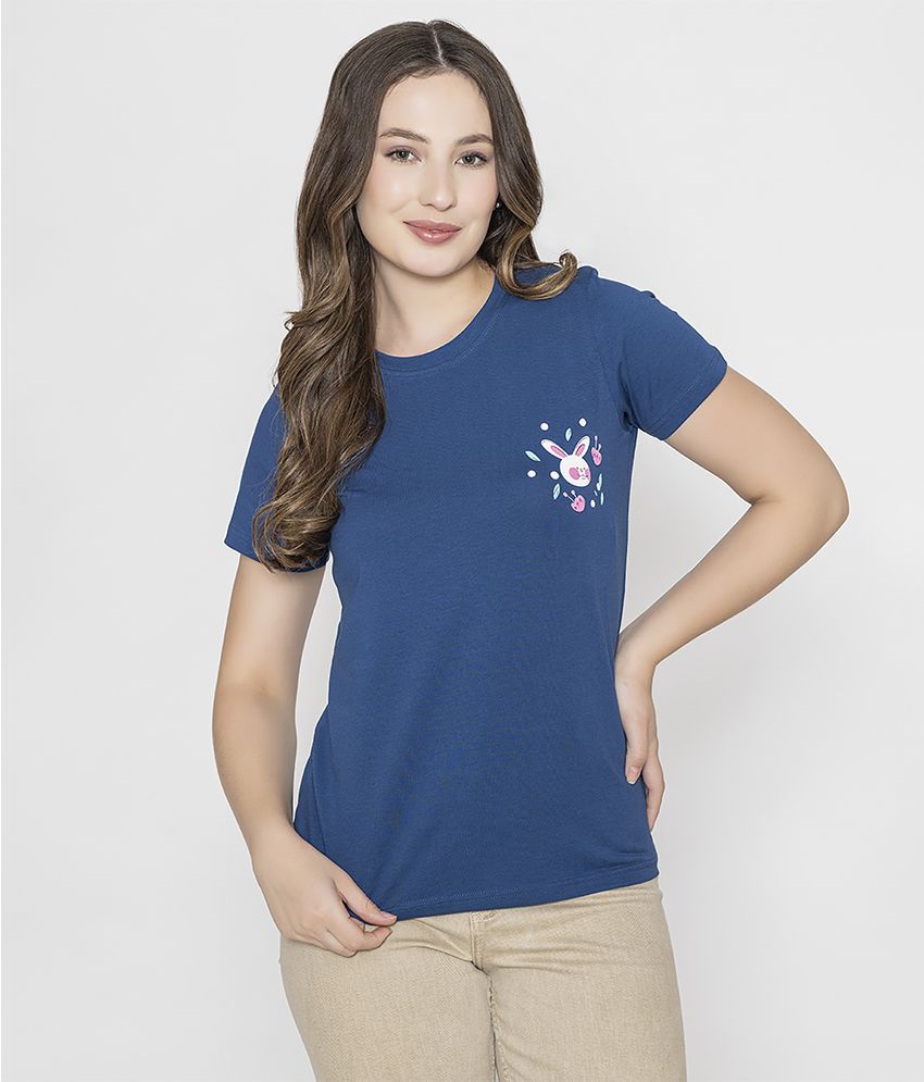     			Bonjour Retail Blue Cotton Regular Fit Women's T-Shirt ( Pack of 1 )