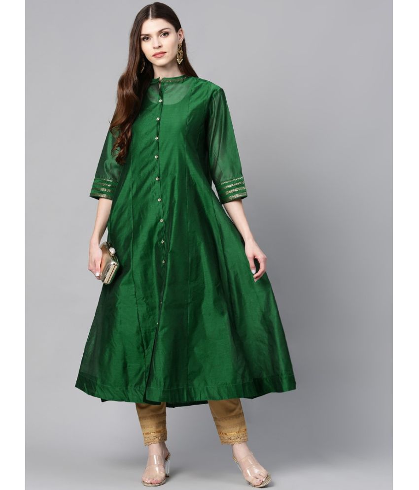     			Juniper Chanderi Solid A-line Women's Kurti - Green ( Pack of 1 )