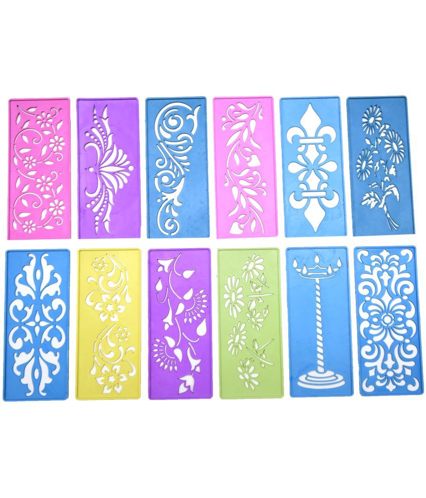     			M.G ENTERPRISE DIY Plastic Rangoli Stencils For Floor and Wall PLS-M-12 Set of 12 pc (3 in x 7 in)