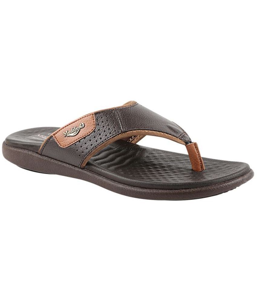     			Medifeet Brown Men's Leather Slipper