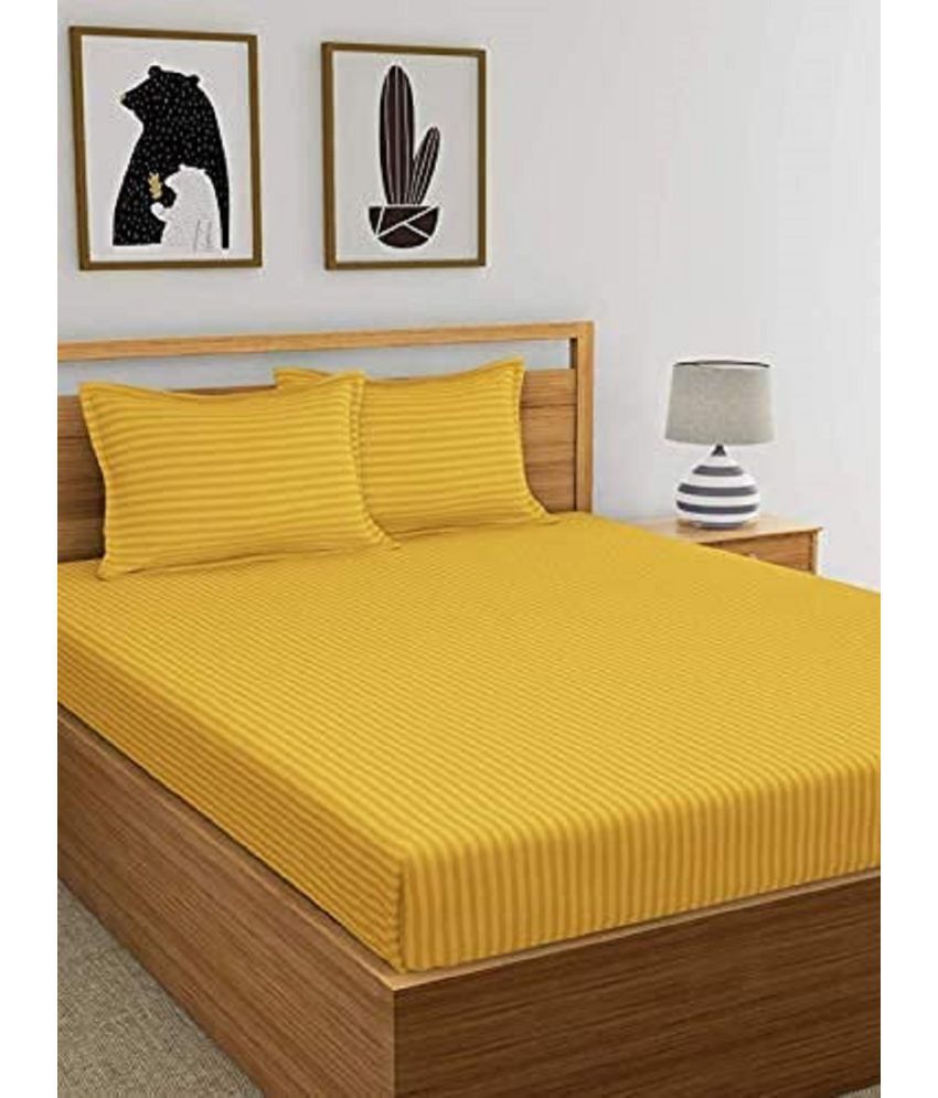     			Neekshaa Satin Vertical Striped 1 Double Bedsheet with 2 Pillow Covers - Yellow